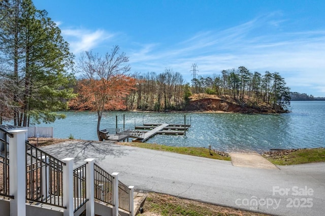 dock area featuring a water view