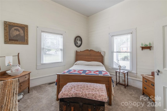 carpeted bedroom with multiple windows