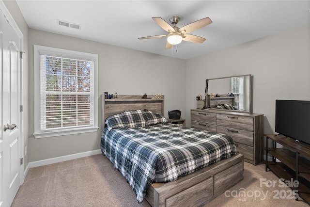 bedroom featuring carpet and ceiling fan