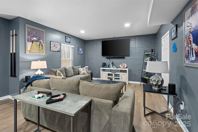 living room with light hardwood / wood-style flooring