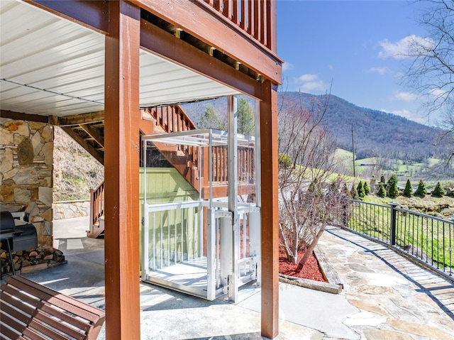 view of patio featuring a mountain view