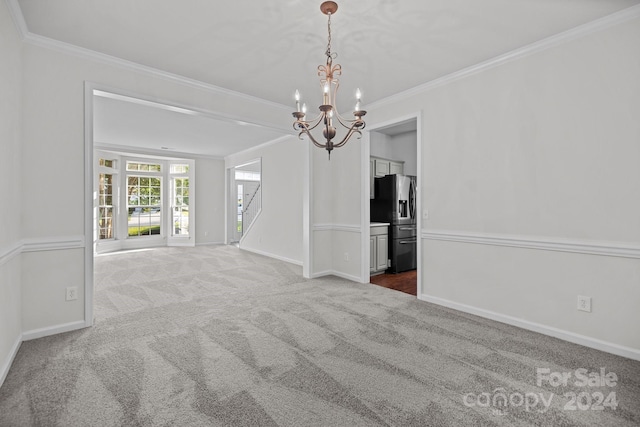 interior space featuring an inviting chandelier and ornamental molding