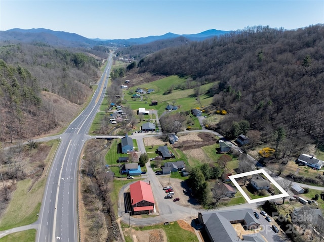 birds eye view of property with a mountain view