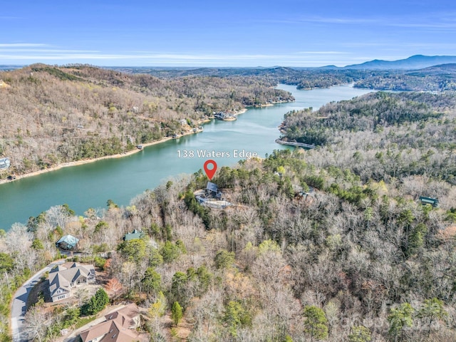 bird's eye view with a water and mountain view