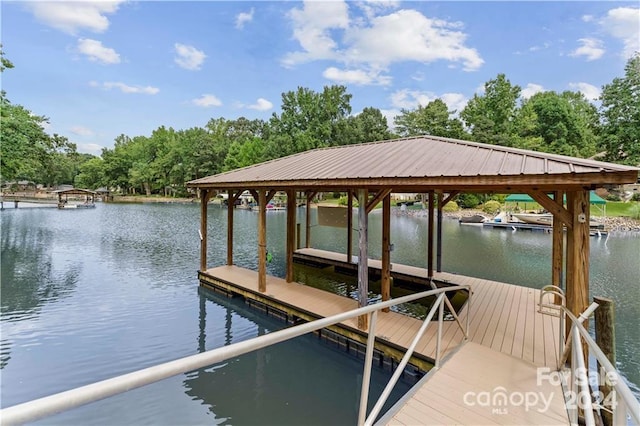 dock area featuring a water view