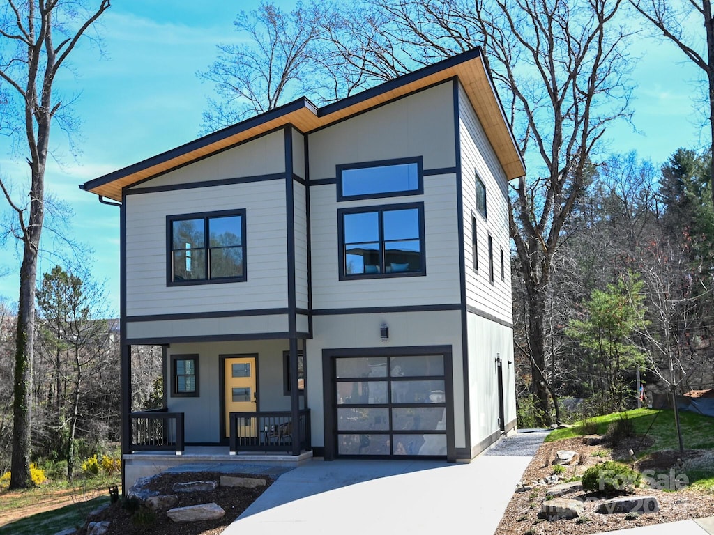 contemporary home with a garage