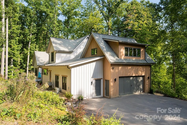 exterior space with a garage