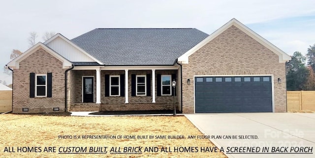 view of front of property featuring covered porch and a garage