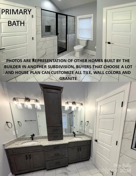 bathroom featuring vanity and walk in shower