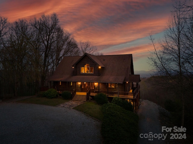 view of log cabin