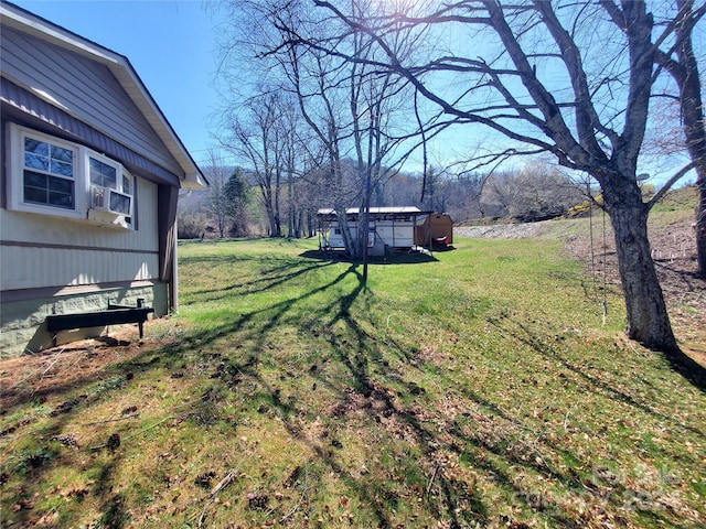 view of yard featuring a shed