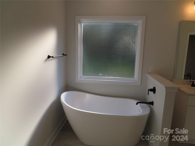 bathroom with a washtub and vanity