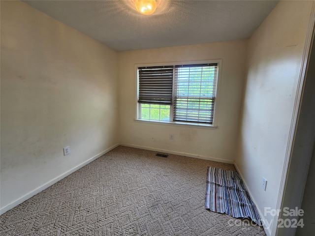 carpeted empty room with a textured ceiling