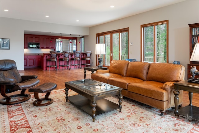 living room featuring light wood-type flooring