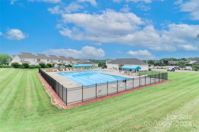 view of pool with a gazebo, a yard, and a patio area