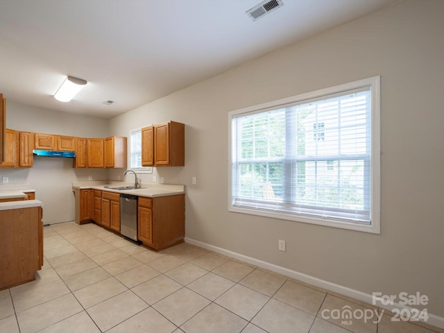 kitchen featuring light tile patterned floors, sink, and stainless steel dishwasher