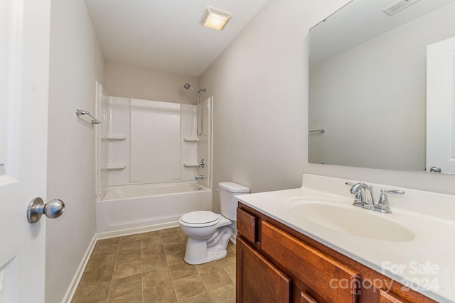 full bathroom featuring toilet, vanity, and tub / shower combination