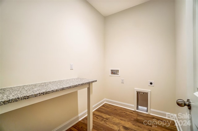 laundry area with hookup for an electric dryer, dark wood-type flooring, and washer hookup