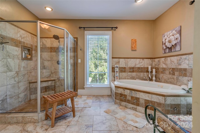 bathroom with plus walk in shower