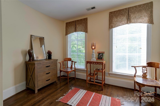 sitting room with dark hardwood / wood-style floors and a wealth of natural light