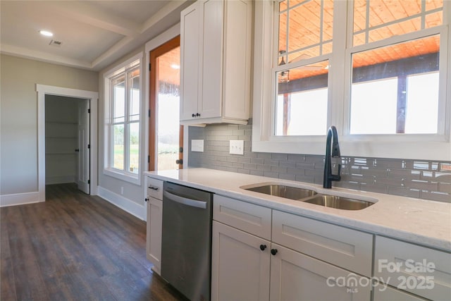 kitchen with sink, stainless steel dishwasher, and white cabinets