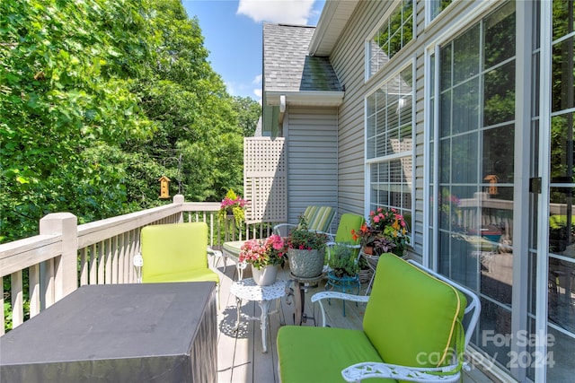 wooden balcony with a deck