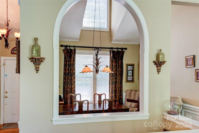 interior details with a notable chandelier