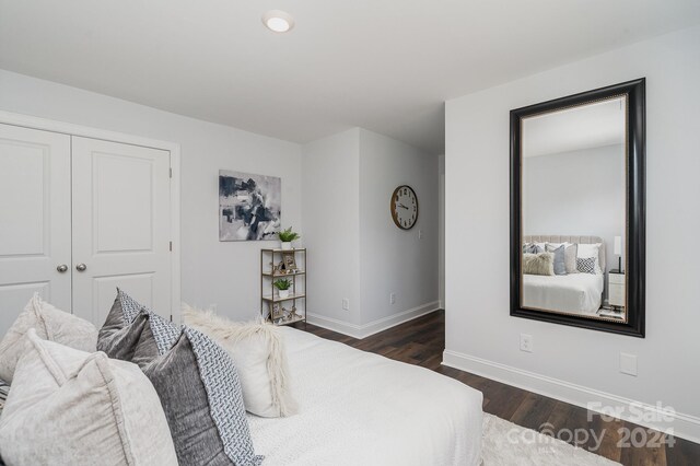 bedroom featuring a closet and dark hardwood / wood-style flooring