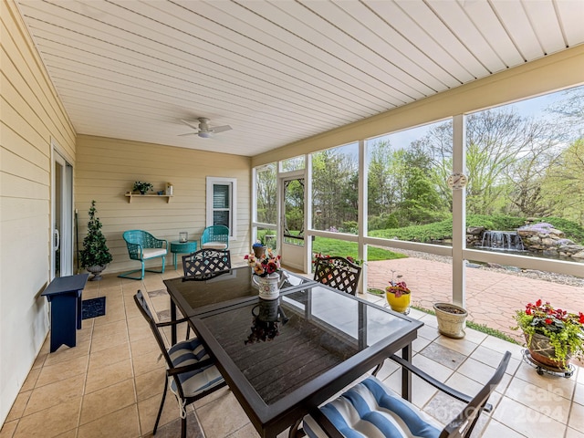 sunroom featuring ceiling fan