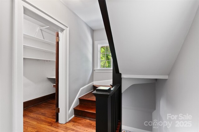 30 Cedarcliff Rd, Asheville, NC 28803 - staircase with wood finished floors and baseboards