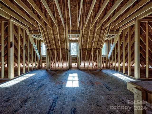 miscellaneous room featuring lofted ceiling