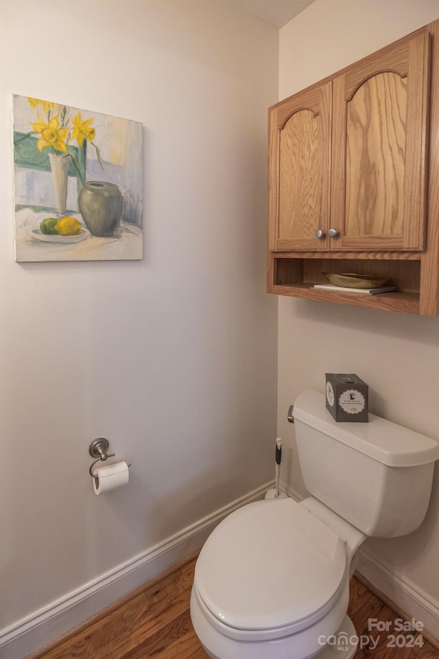 bathroom with wood-type flooring and toilet