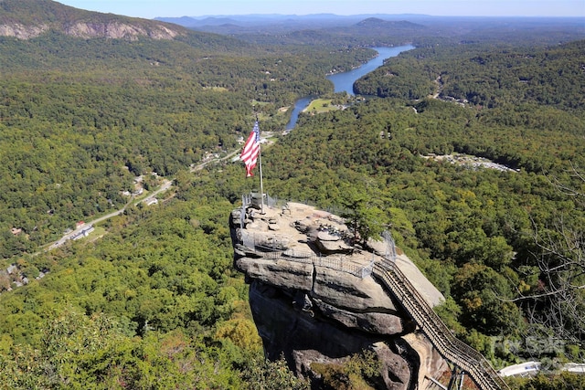 bird's eye view featuring a water and mountain view