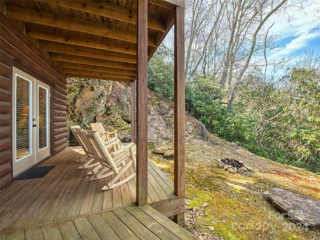 wooden deck with french doors