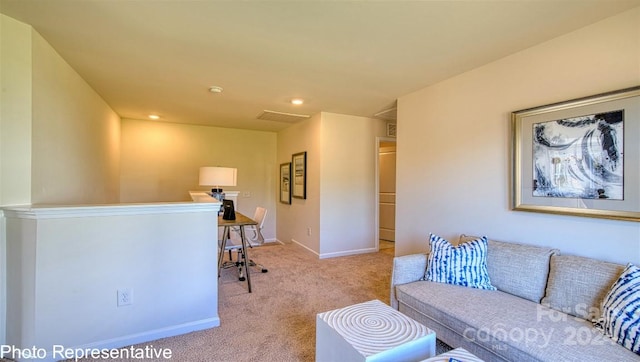 living room featuring light colored carpet