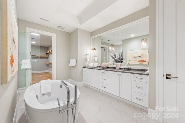 bathroom with a washtub and vanity