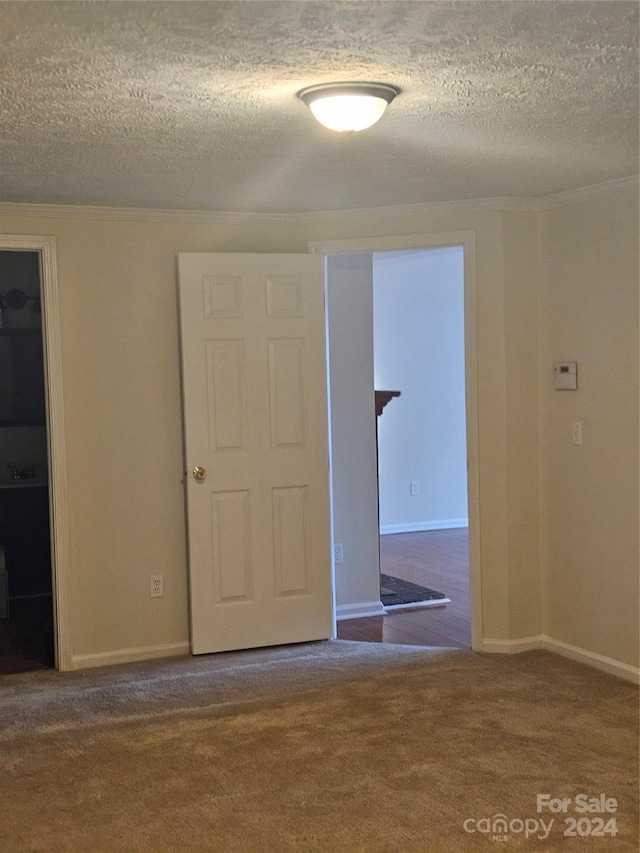 carpeted empty room with a textured ceiling