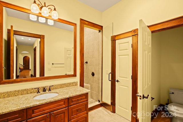 691 Dogwood Ln, Blowing Rock, NC 28605 - bathroom featuring vanity, tile patterned floors, a stall shower, and toilet