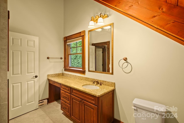691 Dogwood Ln, Blowing Rock, NC 28605 - bathroom featuring vanity, toilet, tile patterned floors, and a baseboard radiator