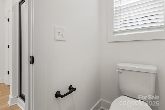 bathroom featuring wood-type flooring and toilet