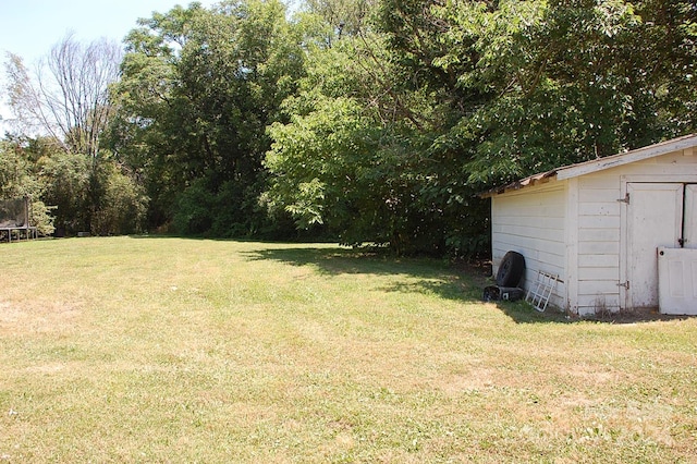 view of yard featuring a shed