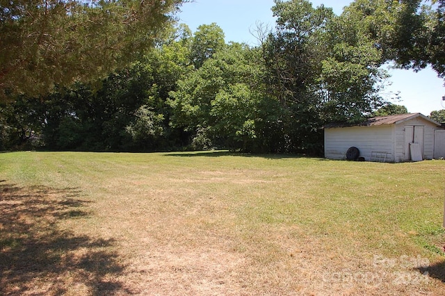 view of yard featuring a shed