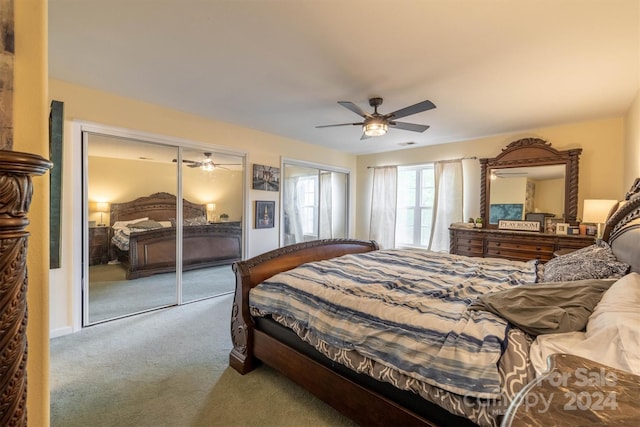 bedroom featuring carpet floors and ceiling fan