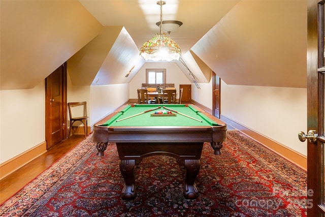 436 Vanderbilt Rd, Asheville, NC 28803 - rec room featuring baseboards, wood finished floors, lofted ceiling, and billiards