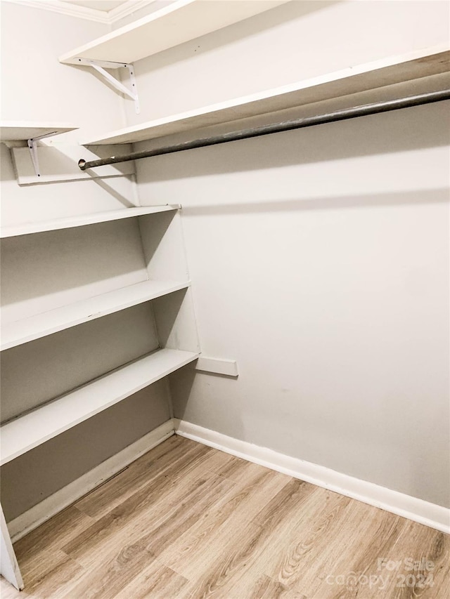 walk in closet featuring light hardwood / wood-style flooring