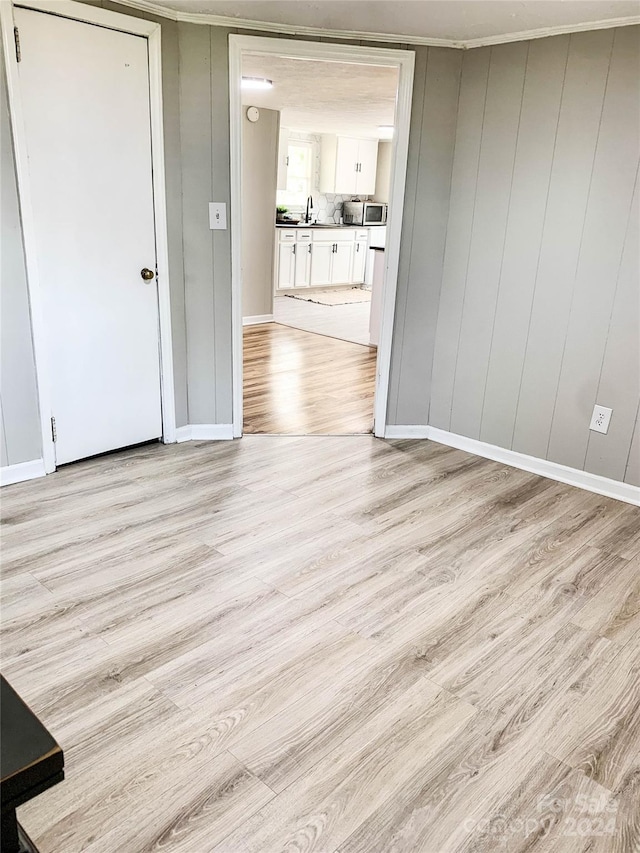 spare room featuring sink and light wood-type flooring