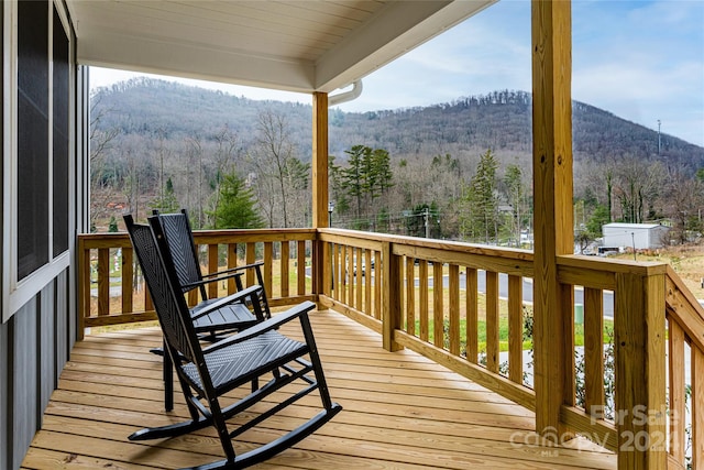 deck featuring a mountain view