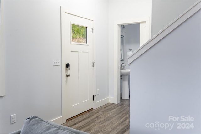 entrance foyer featuring sink and dark hardwood / wood-style flooring