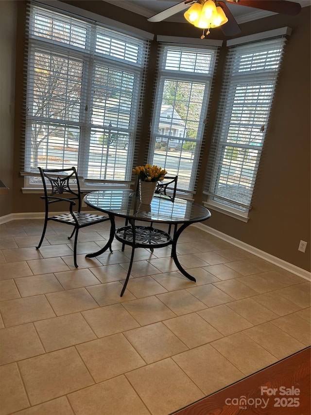 dining room featuring ceiling fan and light tile patterned floors