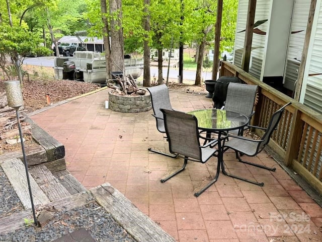 view of patio / terrace with a fire pit